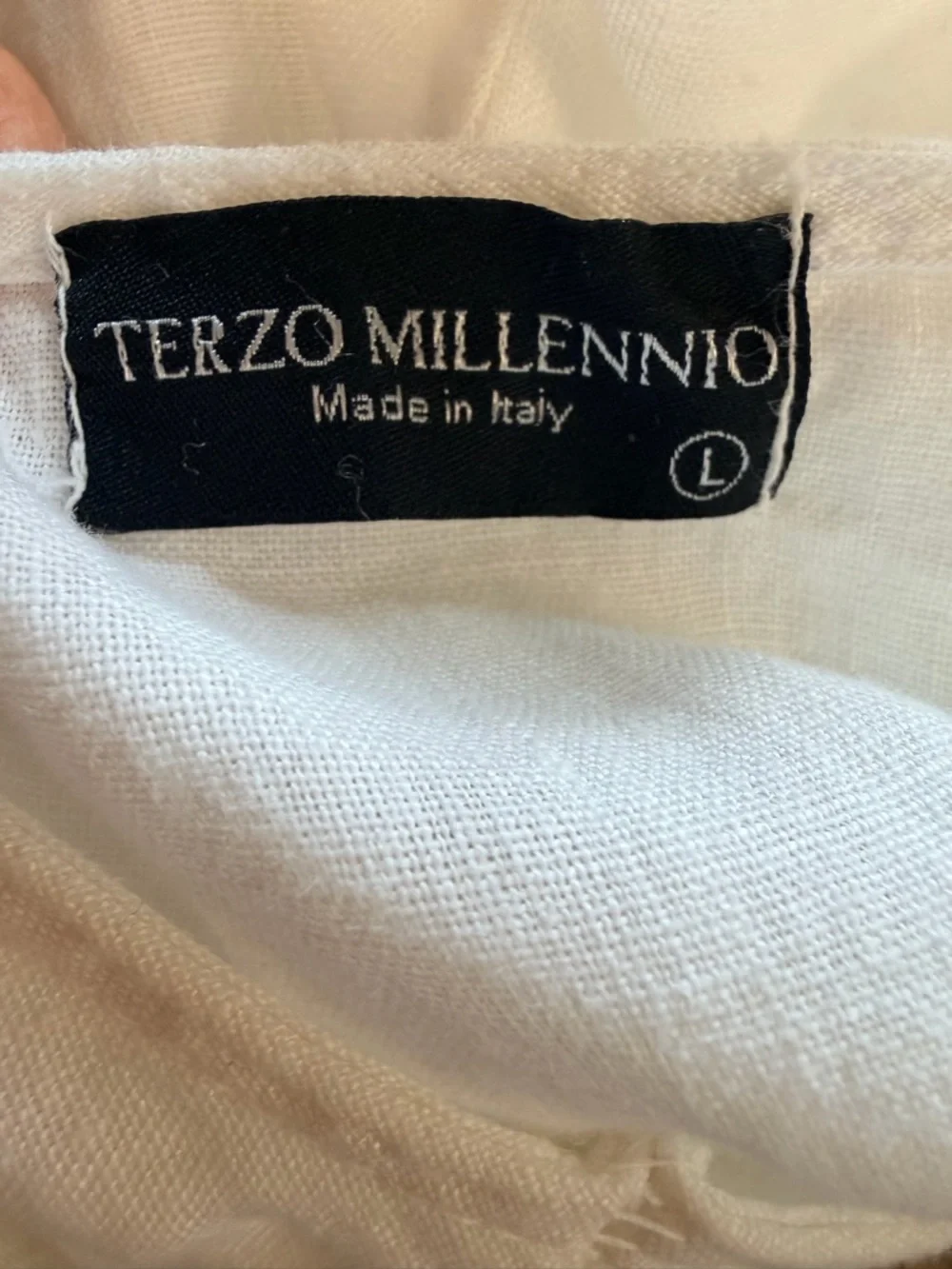 Terzo Millennio 100% Linen Top White Crochet Hem Long Sleeve Made in Italy Sz L - Picture 4 of 6
